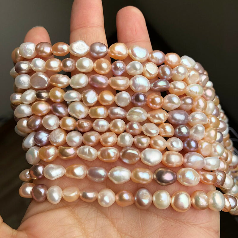 7-8mm Natural Freshwater Pearl Beads Rice Shape Mix Colors Pearls Beads For DIY Women Handmade Bracelet Charms Accessories 15&#39;&#39;