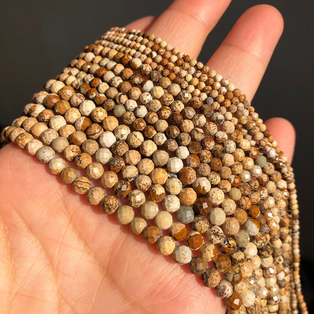 Natural Picture Jaspers Stone Beads Faceted Loose Spacer Beads for Jewelry Making DIY Bracelet Earrings Accessories 2 3 4mm 15&#39;&#39; - KiwisLove