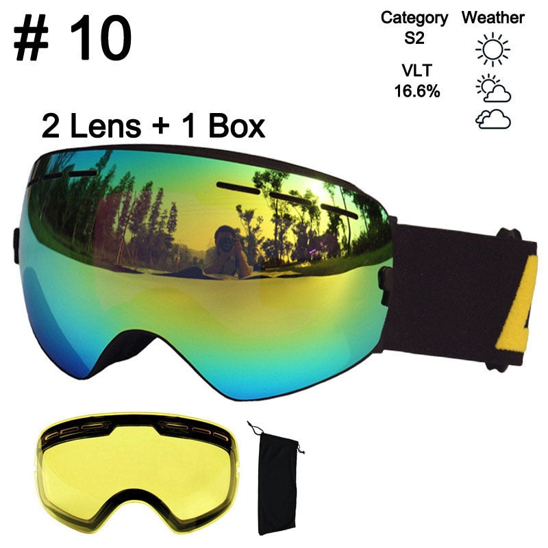 LOCLE Anti-fog Ski Goggles UV400 Ski Glasses Double Layers Skiing Snowboard - KiwisLove