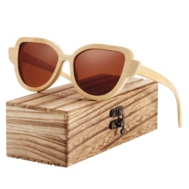 BARCUR Cat Eye Sunglasses Bamboo Polarized Natural Wood Sun glasses Anti-Reflective shades oculos de sol feminino - KiwisLove