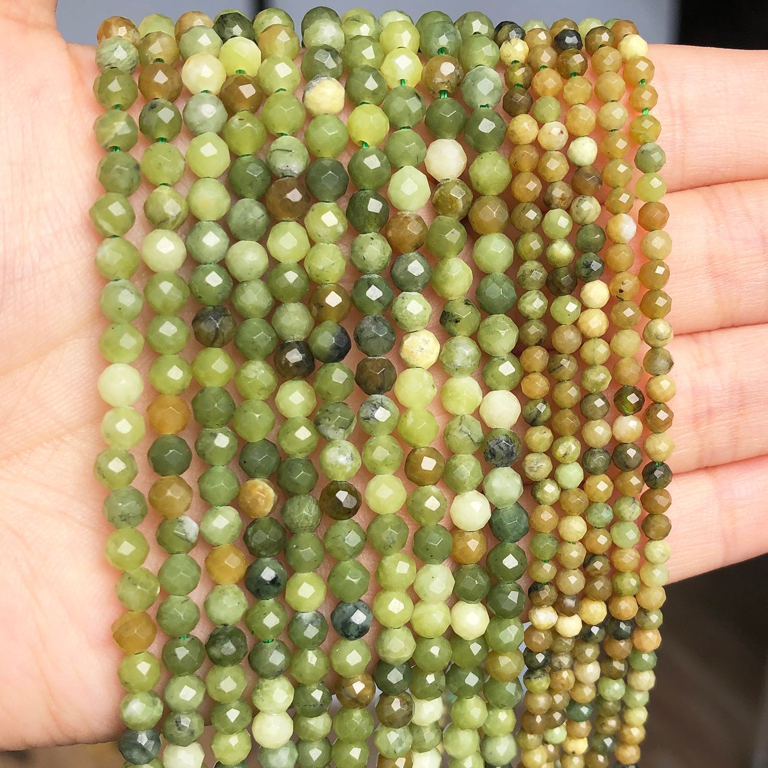 Natural Faceted Stone Beads Green Jades Gem Round Loose Spacer Beads for Jewelry DIY Making Bracelet Earrings Accessories 15&#39;&#39; - KiwisLove