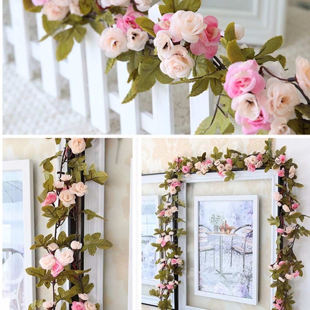 230cm/ 91in Silk Rose Wedding Decorations Ivy Vine Artificial Flowers Arch Decor with Green Leaves Hanging Wall Garland A0332 - KiwisLove