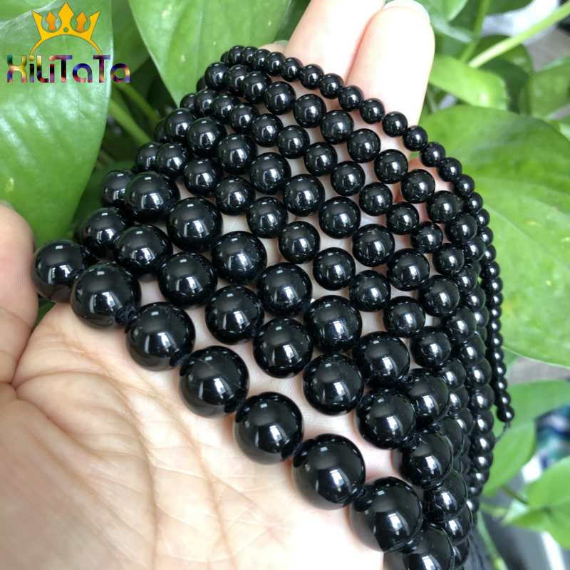 Natural Genuine Black Tourmaline Beads Round Gem Loose Stone Beads For Jewelry Making DIY Bracelet Necklace 15&#39;&#39; 4/6/8/10/12mm