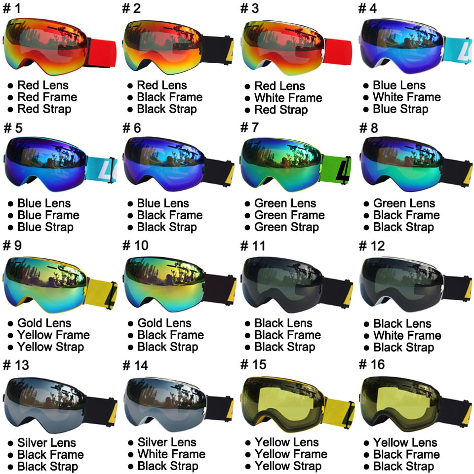 LOCLE Anti-fog Ski Goggles UV400 Ski Glasses Double Layers Skiing Snowboard - KiwisLove