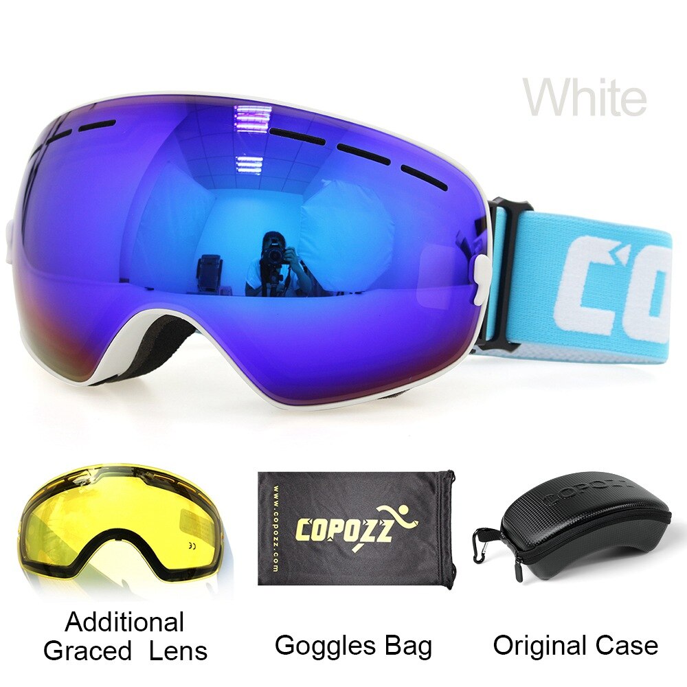 COPOZZ Ski Goggles with Case &amp; Yellow Lens UV400 Anti-fog Spherical Ski Glasses Skiing Men Women Snow Goggles + Lens + Box Set - KiwisLove