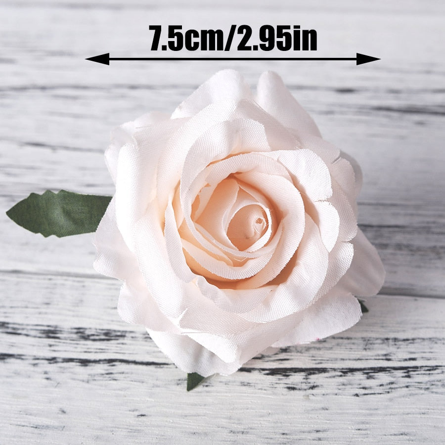 5pcs artificial roses white silk fake roses flower faux heads high quality DIY wedding home decoration scrapbook accessories - KiwisLove
