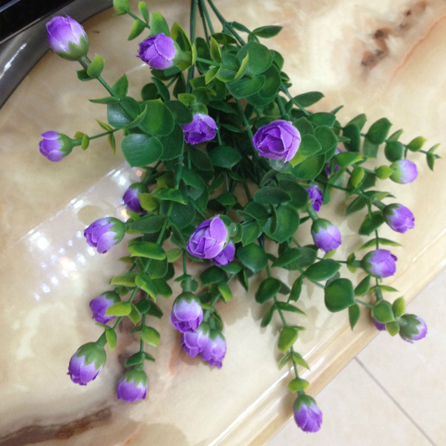 Mini silk artificial rose flowers fake plastic leaves faux bushes 30 heads outdoor garden decoration white fence wall decor - KiwisLove