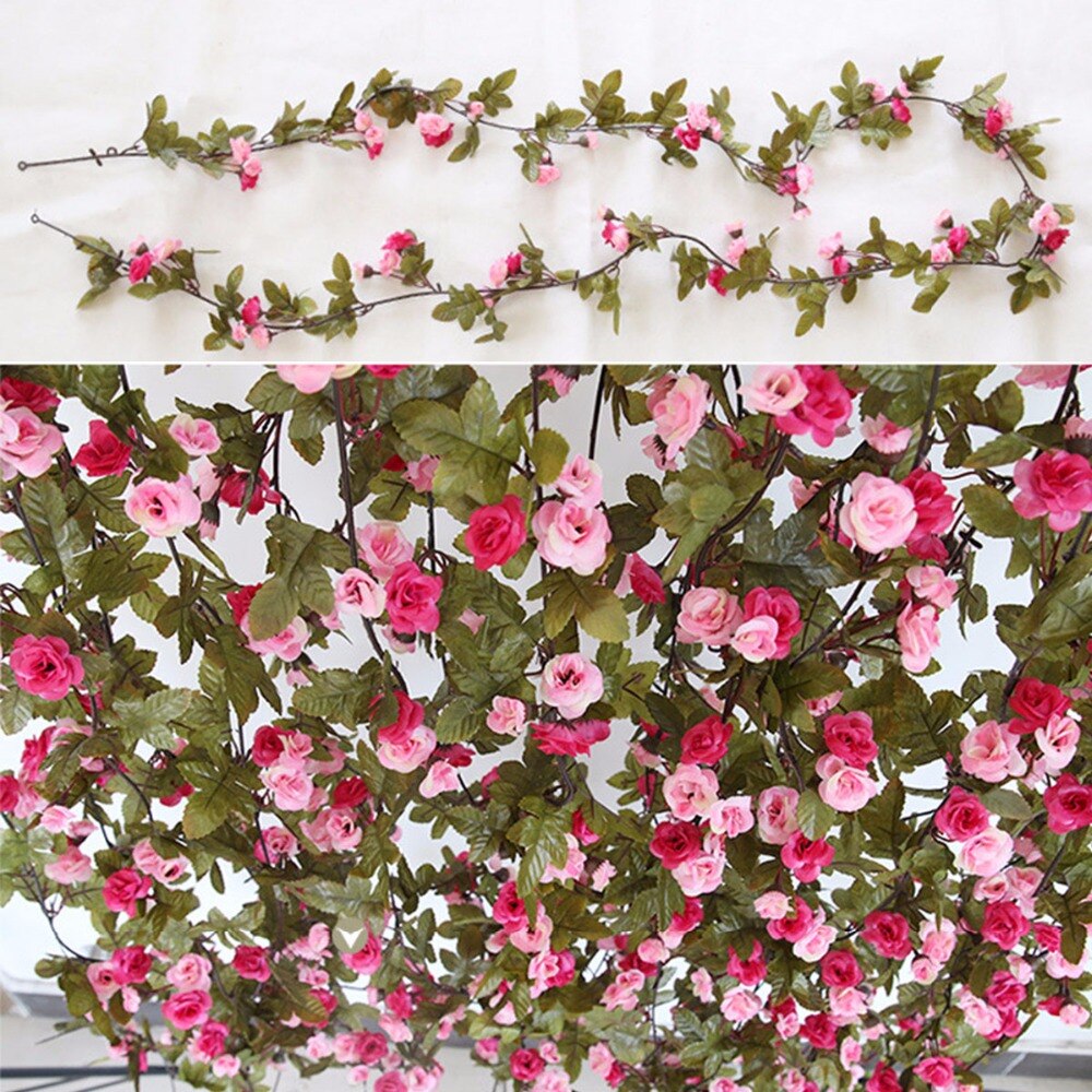 230cm/ 91in Silk Rose Wedding Decorations Ivy Vine Artificial Flowers Arch Decor with Green Leaves Hanging Wall Garland A0332 - KiwisLove