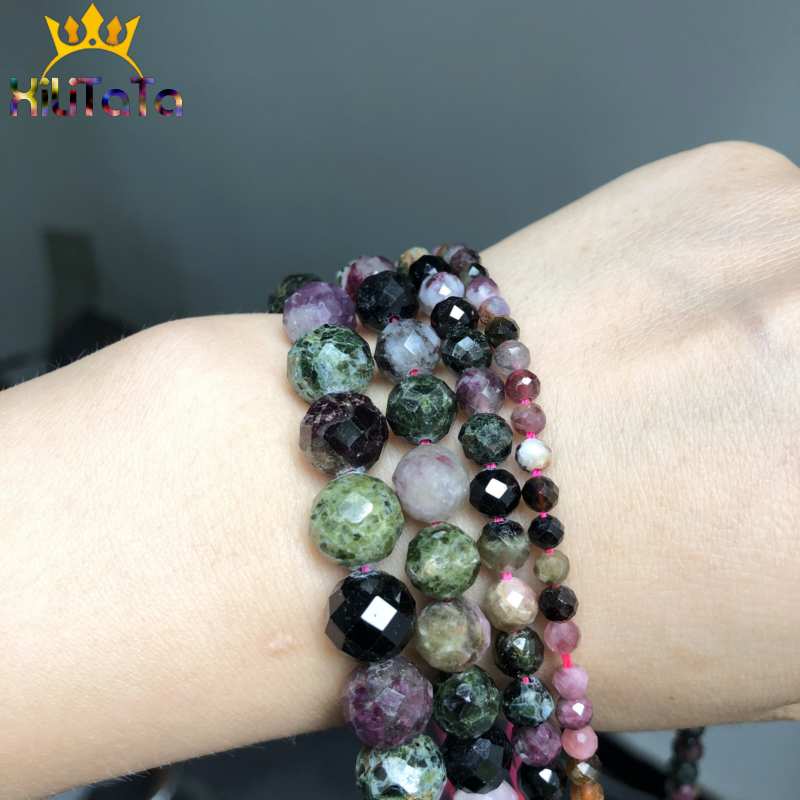 AAA Natural Stone Beads Faceted Colorful Tourmaline Gem Loose Beads For Jewelry Making DIY Bracelet Necklace 15&#39;&#39; 4/6/8/10mm - KiwisLove