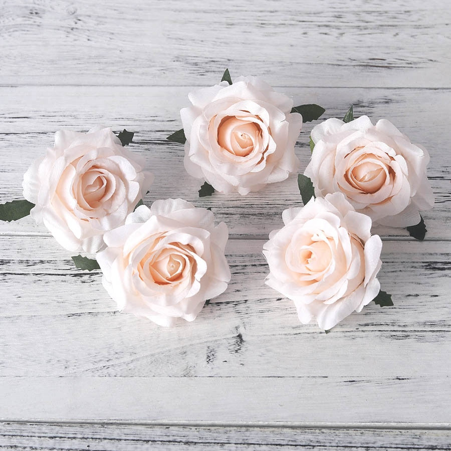 5pcs artificial roses white silk fake roses flower faux heads high quality DIY wedding home decoration scrapbook accessories - KiwisLove