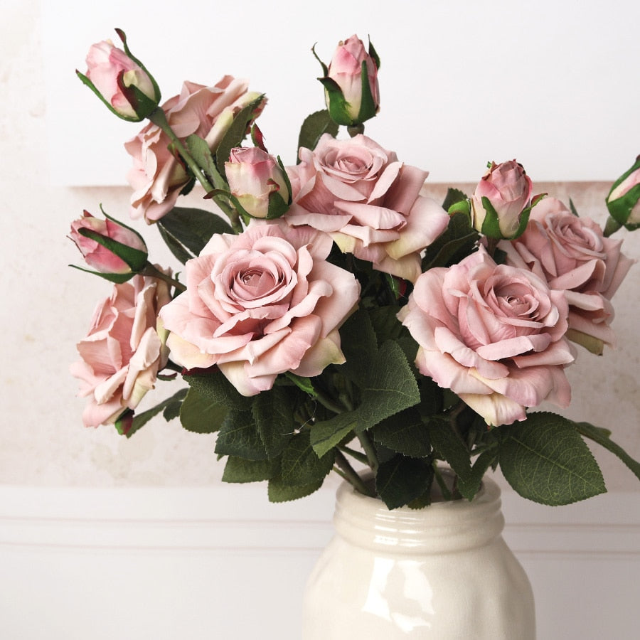 NEW beautiful big rose branch artificial silk flowers home wedding decoration retro autumn large roses white fake flowers decor - KiwisLove