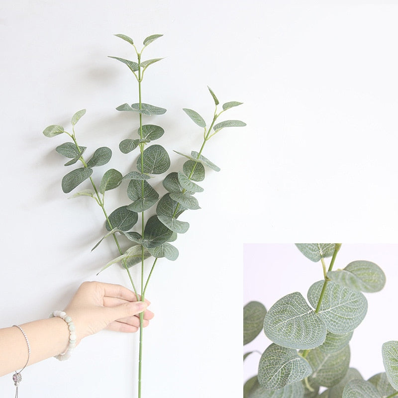 Artificial Leaves Branch Retro Green Silk Eucalyptus Leaf for Home Decor Wedding Plants Faux Fabric Foliage Room Decoration 68CM - KiwisLove