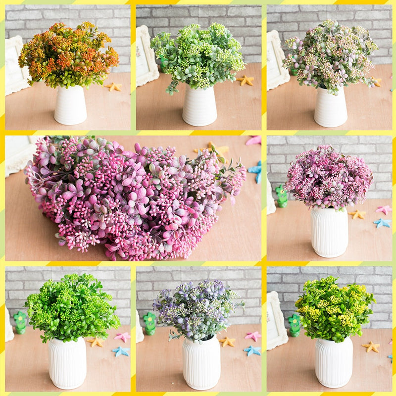 7 Branches green artificial berry flowers bouquet artificial fruit plants mini leaf outdoor living room wedding decoration - KiwisLove