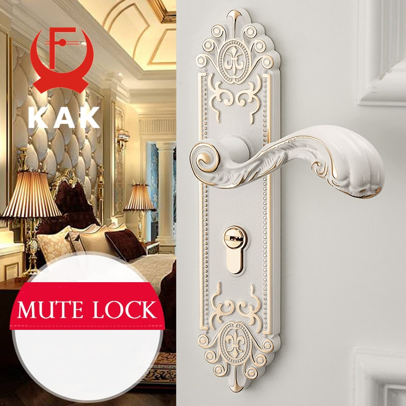 KAK European Style Mute Room Door Lock Handle Fashion Interior Door Knobs Lock Luxurious Anti-Theft Gate Lock Furniture Hardware - KiwisLove