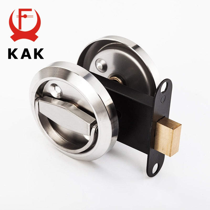 KAK Stainless Steel 304 Recessed Invisible Cup Handle Privacy Hidden Door Locks Cabinet Pulls Handle Fire Proof Disk Ring Lock - KiwisLove