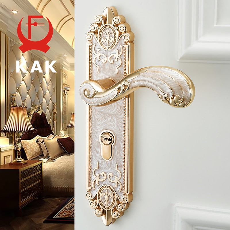 KAK European Style Mute Room Door Lock Handle Fashion Interior Door Knobs Lock Luxurious Anti-Theft Gate Lock Furniture Hardware - KiwisLove