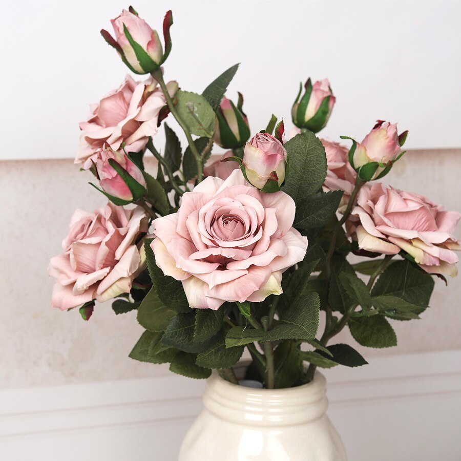 NEW beautiful big rose branch artificial silk flowers home wedding decoration retro autumn large roses white fake flowers decor - KiwisLove