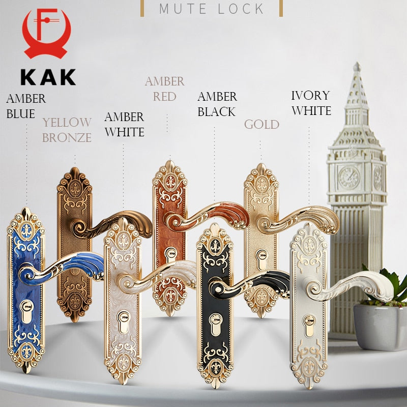 KAK European Style Mute Room Door Lock Handle Fashion Interior Door Knobs Lock Luxurious Anti-Theft Gate Lock Furniture Hardware - KiwisLove