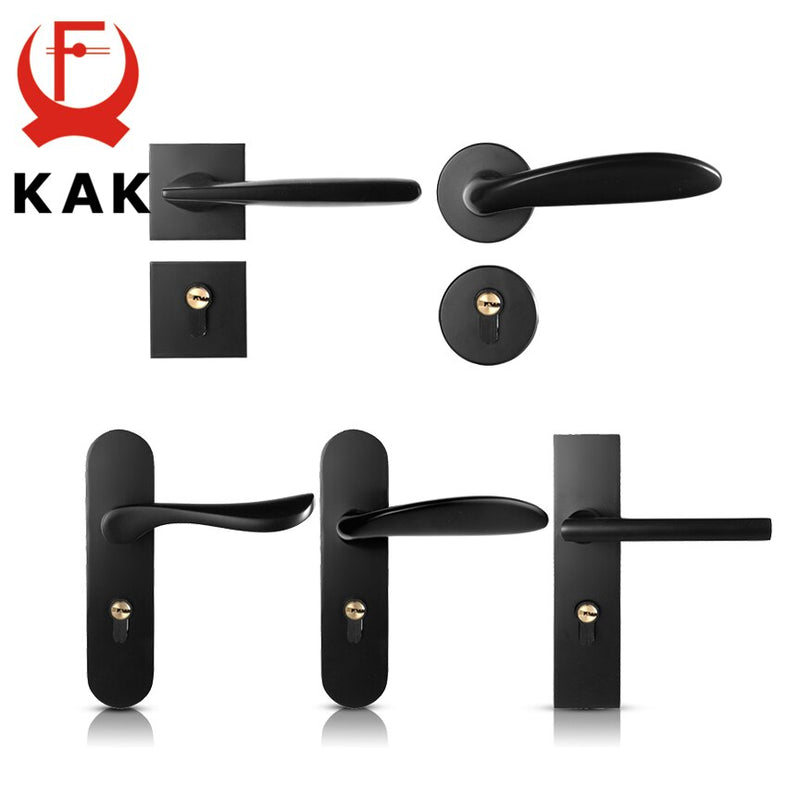 KAK Mute Black Door Lock Aluminium Alloy Interior Door Lock Handle Modern Anti-theft Room Wood Door Lock Furniture Door Hardware - KiwisLove