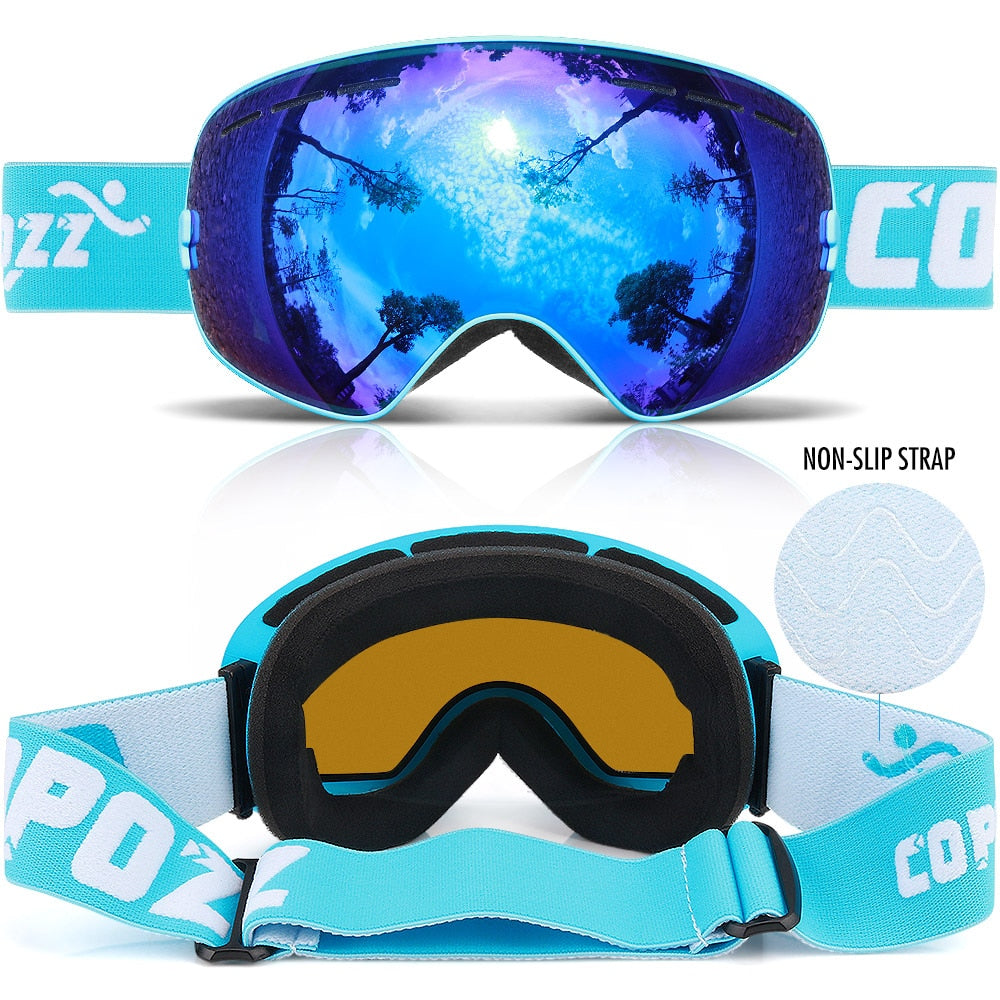 COPOZZ Ski Goggles with Box Case Ski Mask UV400 Anti-fog Snow Goggles Big Spherical Skiing Snowboarding for Women Men - KiwisLove