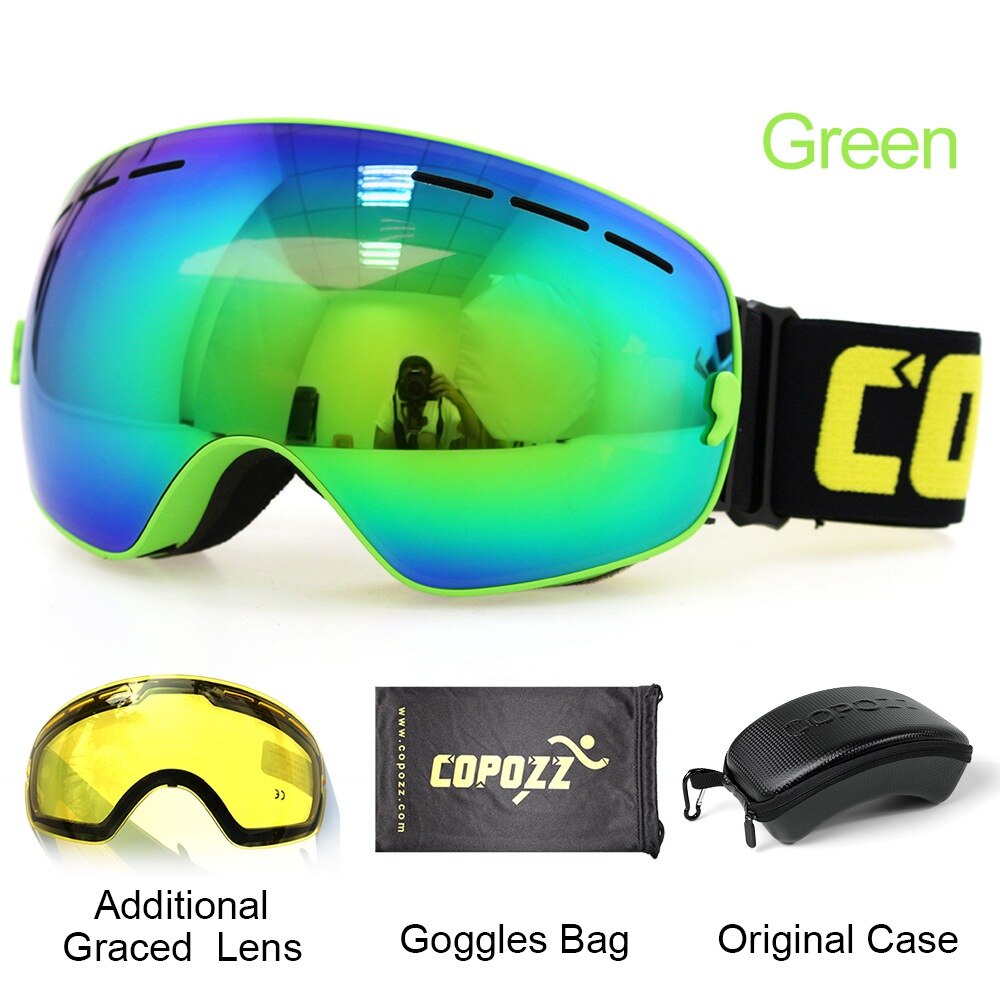 COPOZZ Ski Goggles with Case &amp; Yellow Lens UV400 Anti-fog Spherical Ski Glasses Skiing Men Women Snow Goggles + Lens + Box Set - KiwisLove