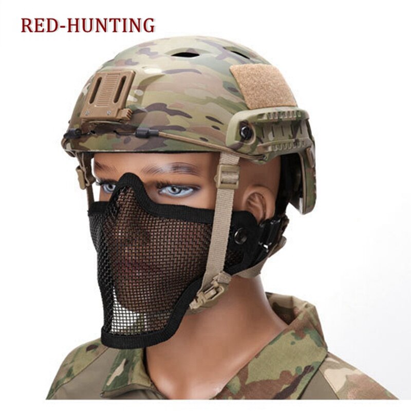 New Tactical Airsoft Mask Half Face Metal Steel Net Mesh Hunting Military CS Halloween Party Cosplay Mask Paintball Accessories - KiwisLove