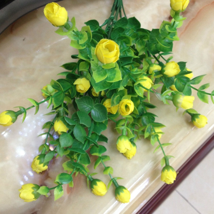 Mini silk artificial rose flowers fake plastic leaves faux bushes 30 heads outdoor garden decoration white fence wall decor - KiwisLove