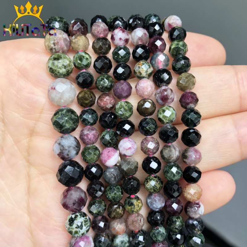 19cm Natural Stone Beads Faceted Colorful Tourmaline Loose Beads For Jewelry Making DIY Bracelet Necklace 7.5&#39;&#39;/Strands 6mm 8mm - KiwisLove