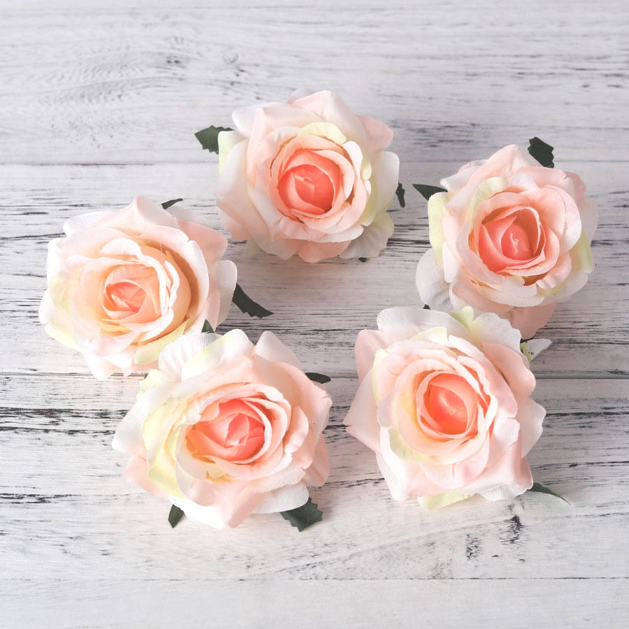 5pcs artificial roses white silk fake roses flower faux heads high quality DIY wedding home decoration scrapbook accessories - KiwisLove
