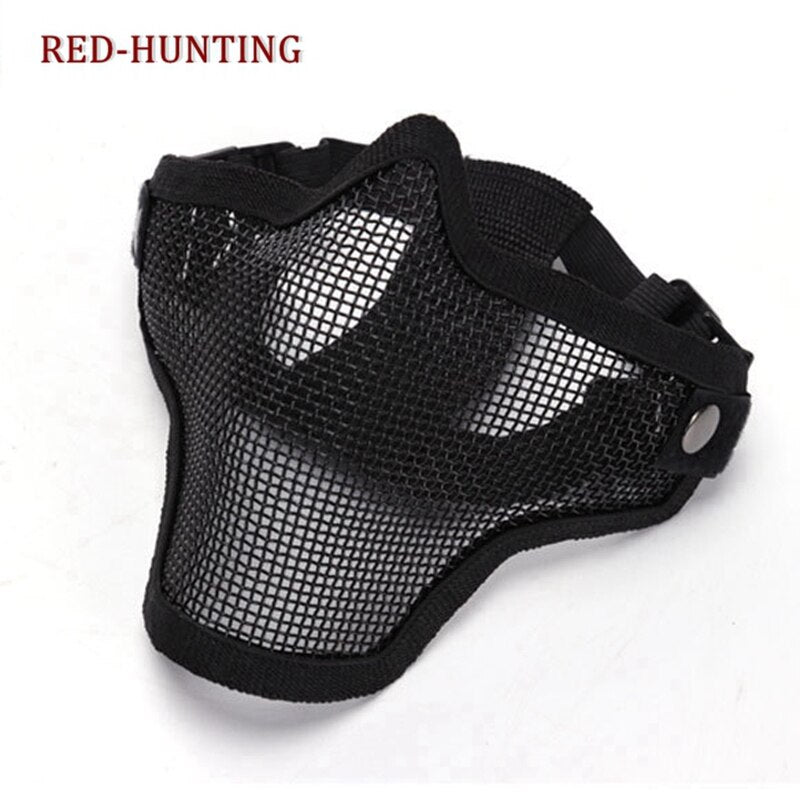 New Tactical Airsoft Mask Half Face Metal Steel Net Mesh Hunting Military CS Halloween Party Cosplay Mask Paintball Accessories - KiwisLove