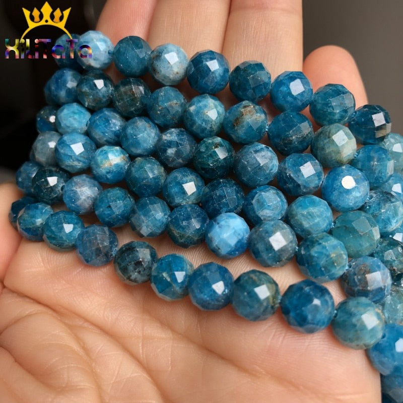 Natural Faceted Genuine Blue Apatite Stone Beads Gem Loose Spacer Beads For Jewelry Making DIY Fashion Bracelet 8MM 7.5 inches - KiwisLove