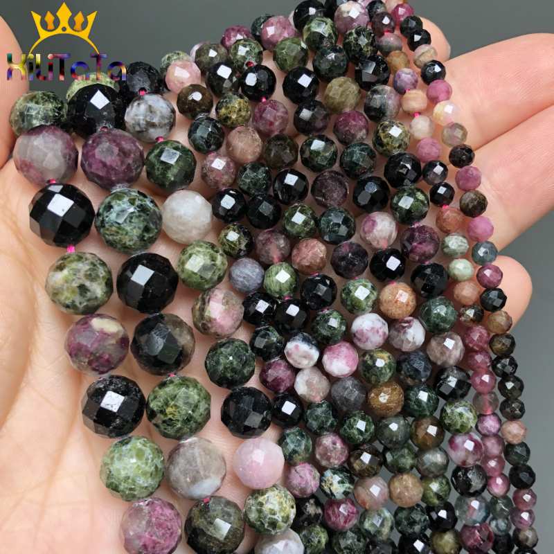 AAA Natural Stone Beads Faceted Colorful Tourmaline Gem Loose Beads For Jewelry Making DIY Bracelet Necklace 15&#39;&#39; 4/6/8/10mm