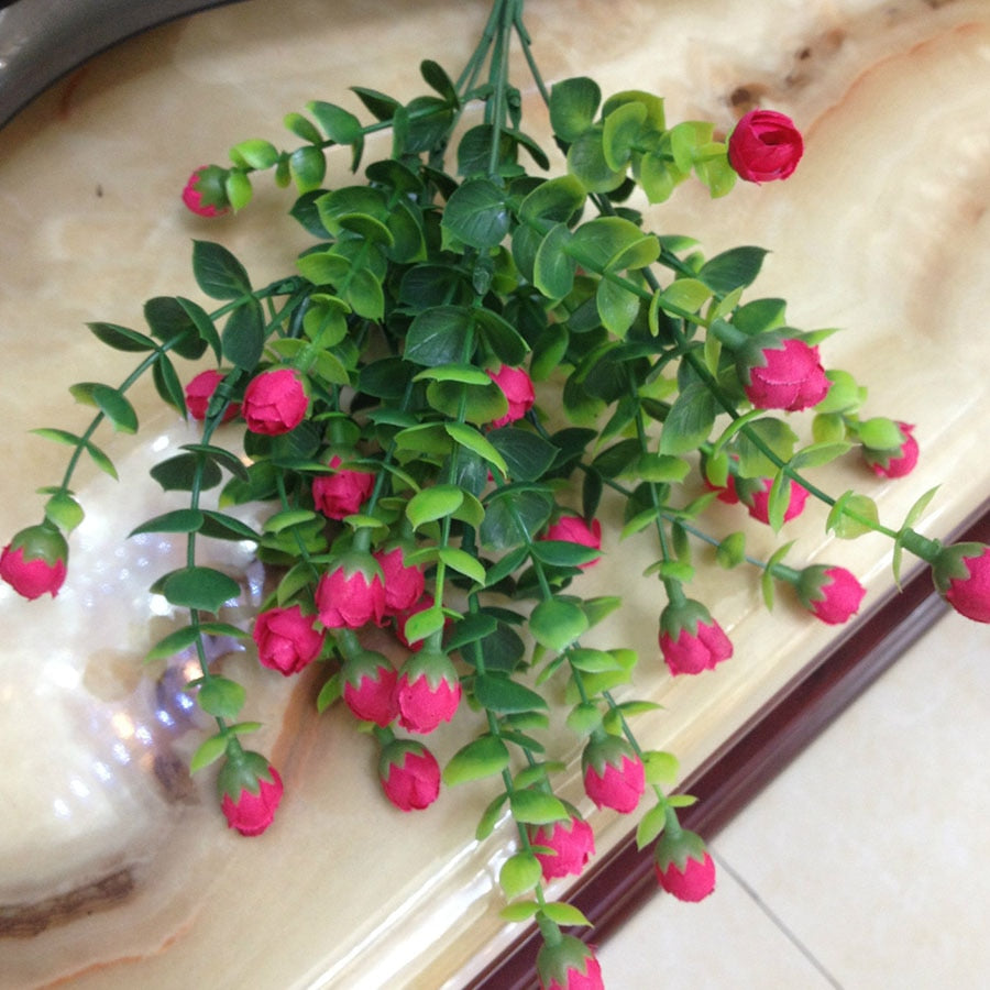 Mini silk artificial rose flowers fake plastic leaves faux bushes 30 heads outdoor garden decoration white fence wall decor - KiwisLove