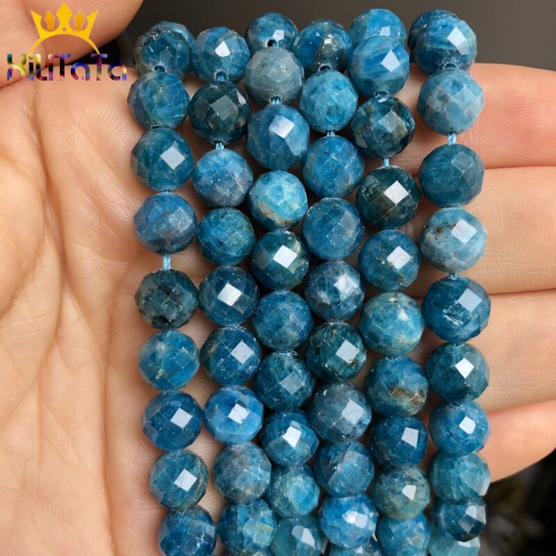 Natural Faceted Genuine Blue Apatite Stone Beads Gem Loose Spacer Beads For Jewelry Making DIY Fashion Bracelet 8MM 7.5 inches - KiwisLove