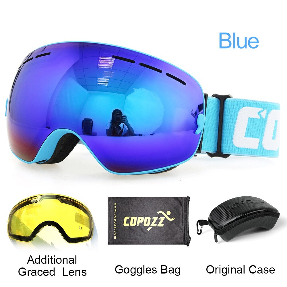 COPOZZ Ski Goggles with Case &amp; Yellow Lens UV400 Anti-fog Spherical Ski Glasses Skiing Men Women Snow Goggles + Lens + Box Set - KiwisLove