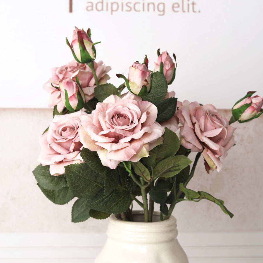 NEW beautiful big rose branch artificial silk flowers home wedding decoration retro autumn large roses white fake flowers decor - KiwisLove