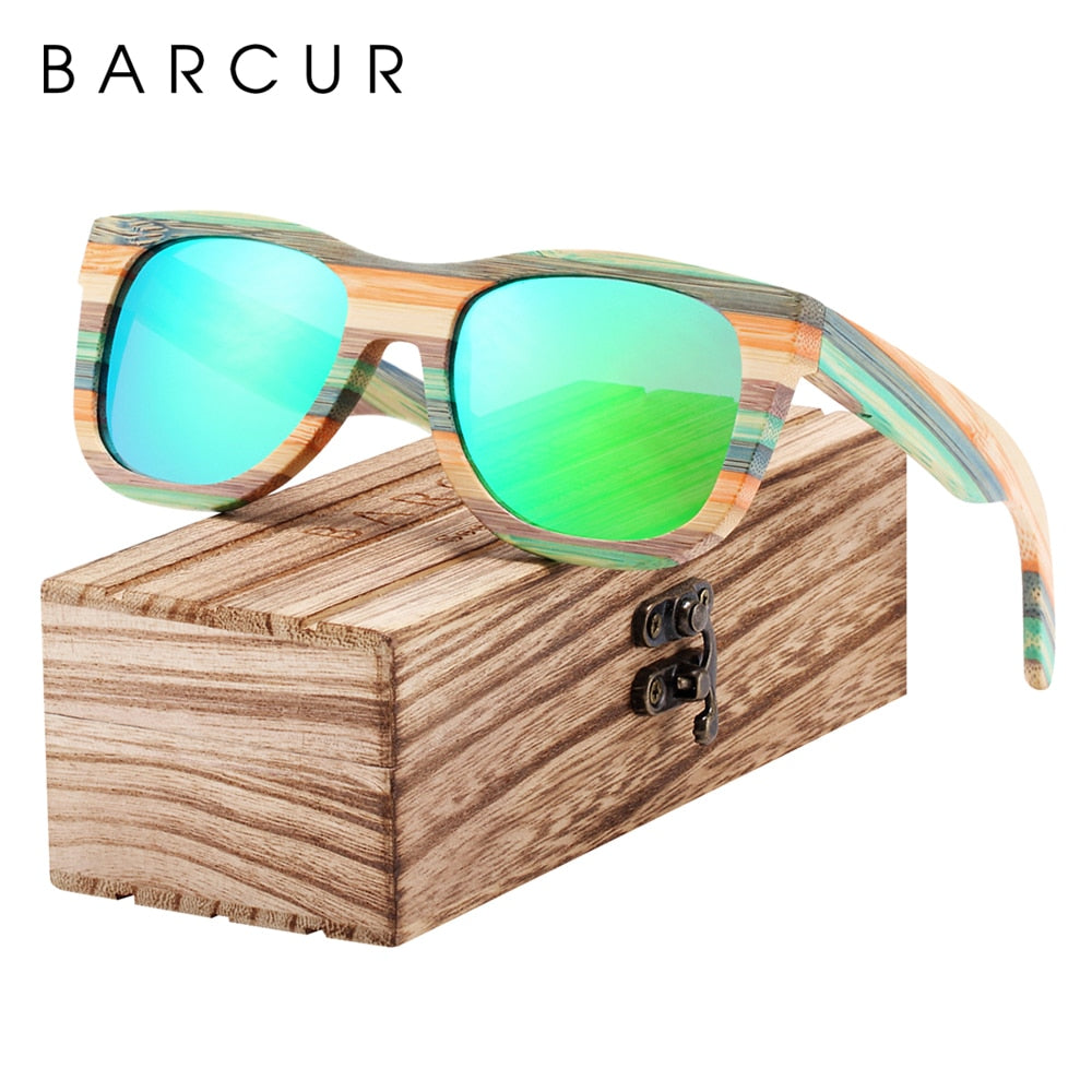 BARCUR Gradient Women Sunglasses Bamboo Polarized Sun Glasses for Men Mirror Square Eyewear UV400 lunette de soleil femme - KiwisLove