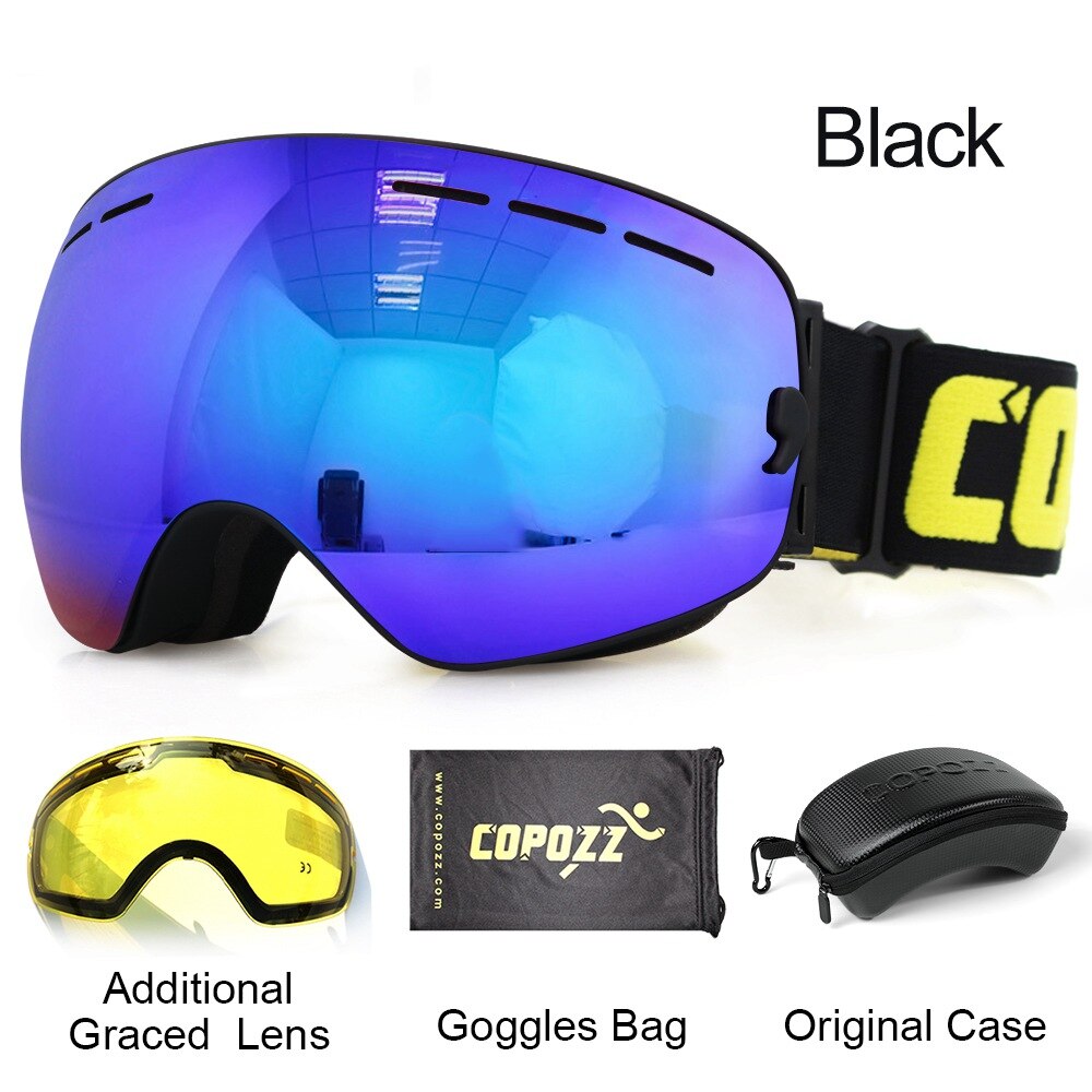 COPOZZ Ski Goggles with Case &amp; Yellow Lens UV400 Anti-fog Spherical Ski Glasses Skiing Men Women Snow Goggles + Lens + Box Set - KiwisLove