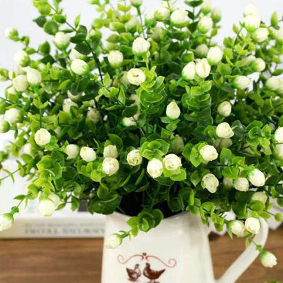 Mini silk artificial rose flowers fake plastic leaves faux bushes 30 heads outdoor garden decoration white fence wall decor - KiwisLove