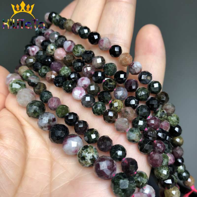19cm Natural Stone Beads Faceted Colorful Tourmaline Loose Beads For Jewelry Making DIY Bracelet Necklace 7.5&#39;&#39;/Strands 6mm 8mm - KiwisLove