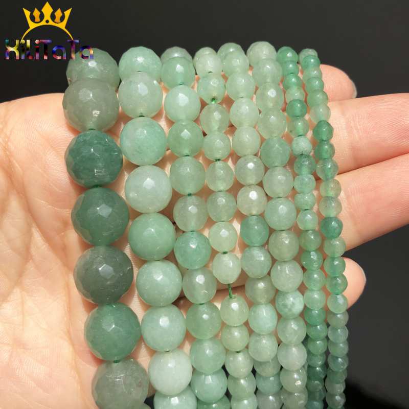 Natural Stone Beads Faceted Green Aventurine Jades Loose Beads For Jewelry Making DIY Ear Studs Bracelet Pick Size 4/6/8/10/12mm - KiwisLove