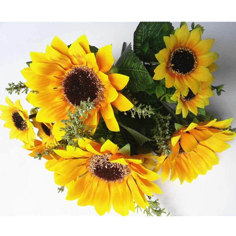 13 Heads Yellow Silk Sunflower Artificial Flowers 7 Branch/Bouquet for Home Office Party Garden Hotel Wedding Decoration A5230 - KiwisLove