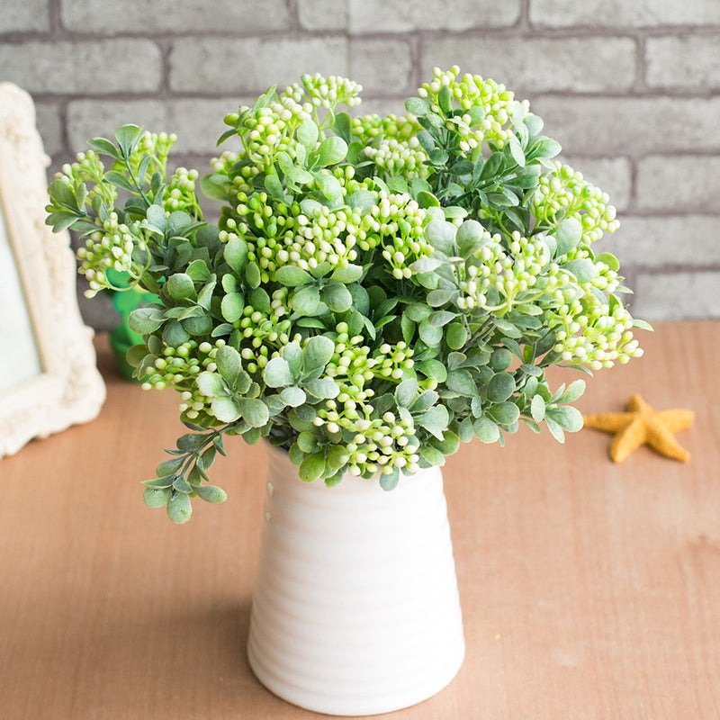 7 Branches green artificial berry flowers bouquet artificial fruit plants mini leaf outdoor living room wedding decoration - KiwisLove