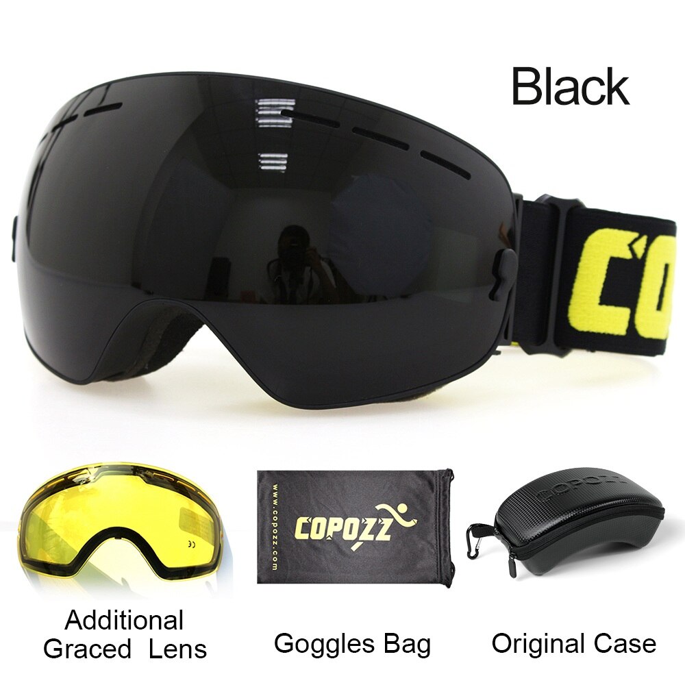 COPOZZ Ski Goggles with Case &amp; Yellow Lens UV400 Anti-fog Spherical Ski Glasses Skiing Men Women Snow Goggles + Lens + Box Set - KiwisLove