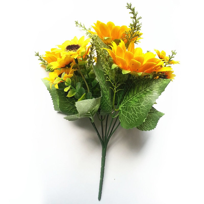 13 Heads Yellow Silk Sunflower Artificial Flowers 7 Branch/Bouquet for Home Office Party Garden Hotel Wedding Decoration A5230 - KiwisLove