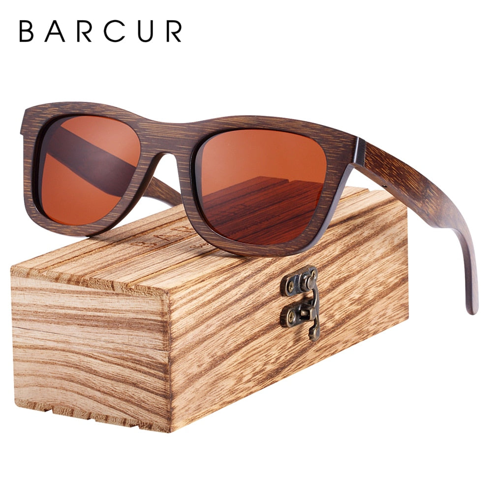 BARCUR Wood Sunglasses Bamboo Brown Full Frame Wooden Sun Glasses Men Polarized Vintage Women Eyewear - KiwisLove