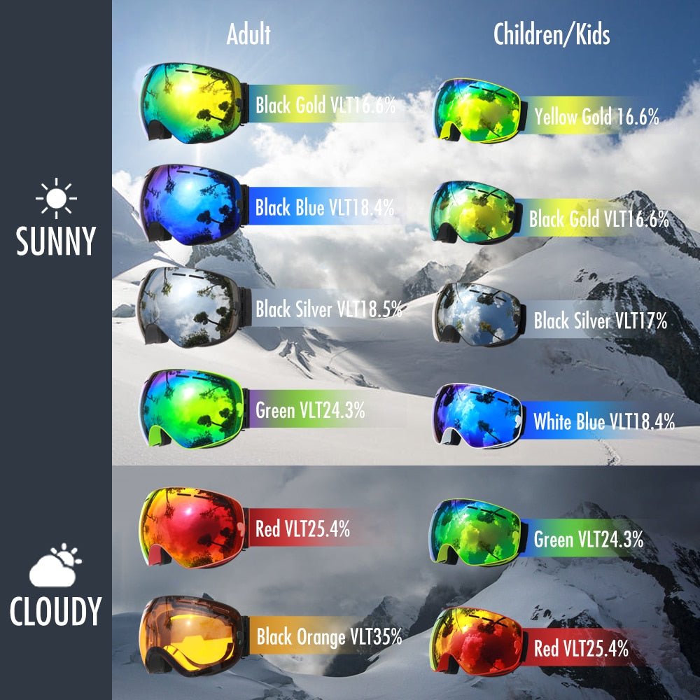 COPOZZ Parent Child Ski Goggles 2 Pack Set Snowboard Anti fog Skiing Glasses UV400 for Famliy Men Women Kids Sport Snow Eyewear - KiwisLove