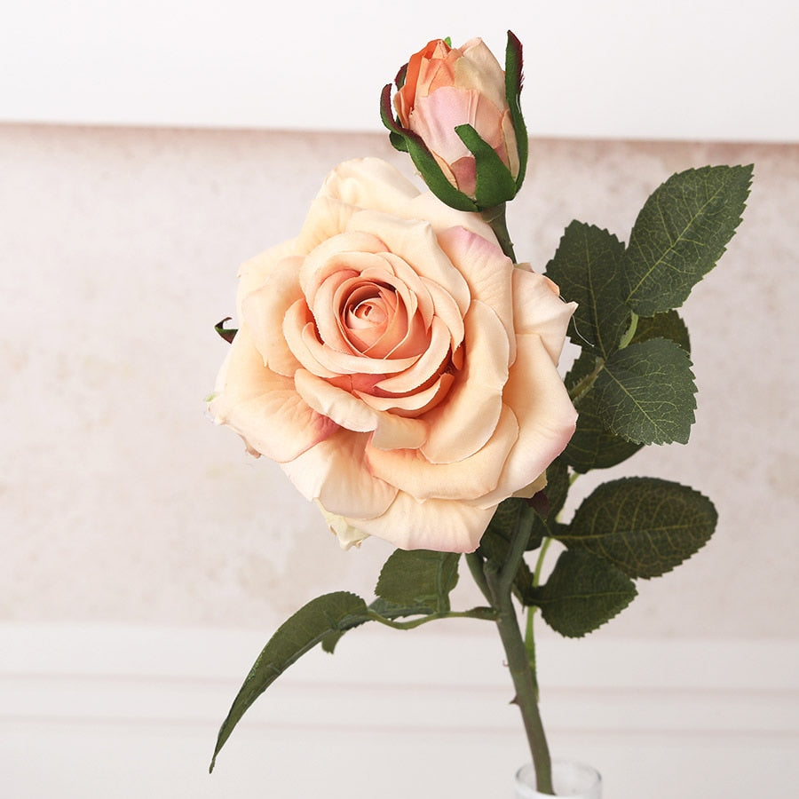 NEW beautiful big rose branch artificial silk flowers home wedding decoration retro autumn large roses white fake flowers decor - KiwisLove