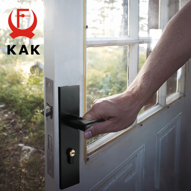 KAK Mute Black Door Lock Aluminium Alloy Interior Door Lock Handle Modern Anti-theft Room Wood Door Lock Furniture Door Hardware - KiwisLove