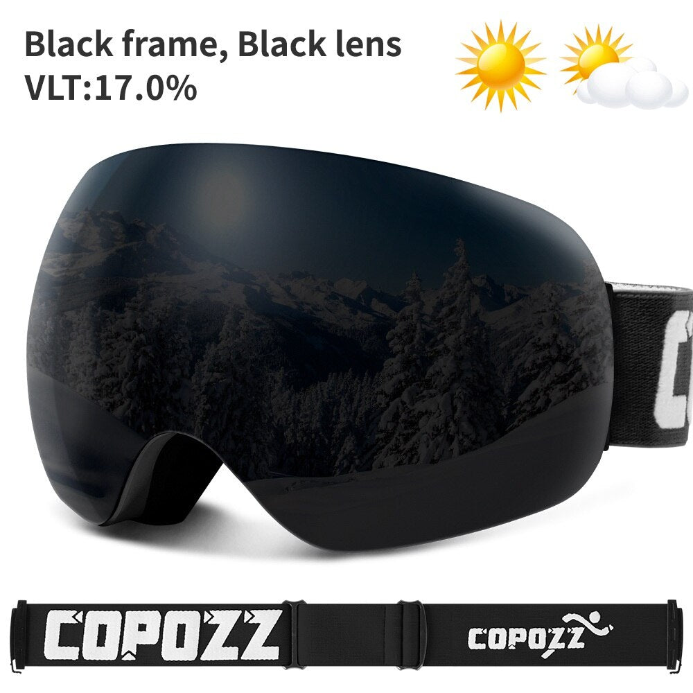 COPOZZ Anti-Fog Ski Goggles Spherical Frameless Ski Snowboard Snow Goggles 100% UV400 Protection Anti-Slip Strap for Men Women - KiwisLove